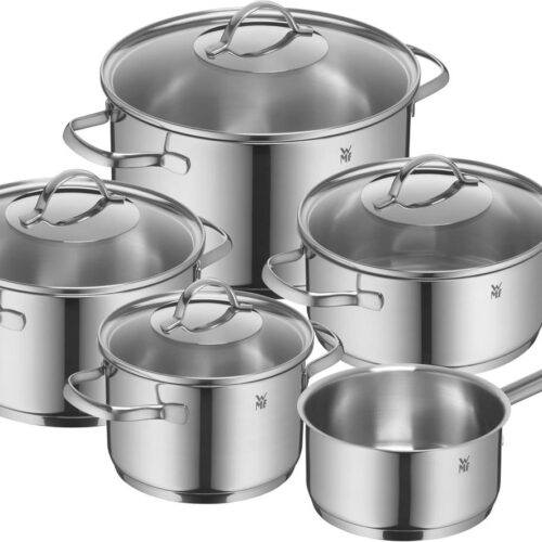 5-delige pannenset - Kookpannen (16, 20, 24 cm) & Steelpan (16 cm) - Geschikt voor alle warmtebronnen, inclusief inductie - Ergonomische handgrepen