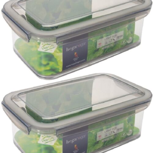 6x hega hogar vershoudbakjes - transparant/grijs - 1,9 liter - 24 x 15 x 8 cm- plastic - bewaarbakje - voedsel bewaar bakjes - diepvriesbakjes