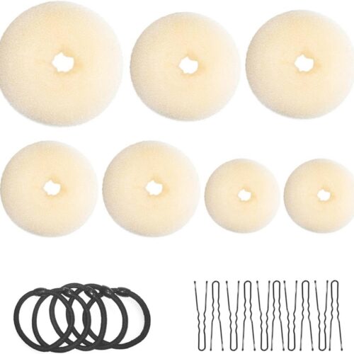 7-delige goudkleurige donut broodbakmachine set met haarelastiekjes en haarspelden