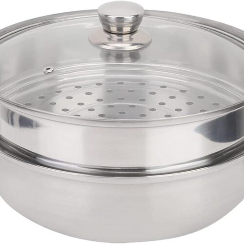 Allecto Plus - Stoompan voor Groenten Kookpan Premium Dubbele Pan RVS Kookgerei Stapelbare Stoomkoker 2-laags voor Dumplings Soep Saus Eten