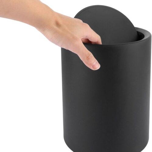 Allecto Plus - Vuilnisbak voor badkamer 8 liter zwart BPA-vrij - Cosmetica afvalemmer kunststof swingdeksel - Robuuste badkamer kantoor vuilnisemmer (26 x 22 x ...)