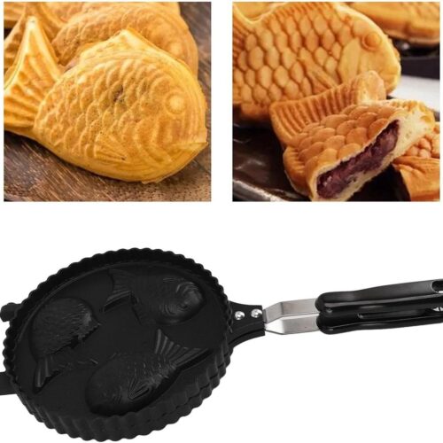 Allecto Premium - Visvormige Wafelijzer Pan - Non Stick - Voor Thuis Koken en Feest - Dessert Pan met dubbelzijdige Visvormige Taiyaki optie