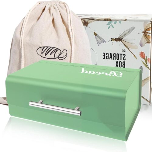 Allecto plus - Broodtrommel retro roestvrij staal opbergtas groot handvat ademend metaal cadeau broodliefhebbers groen