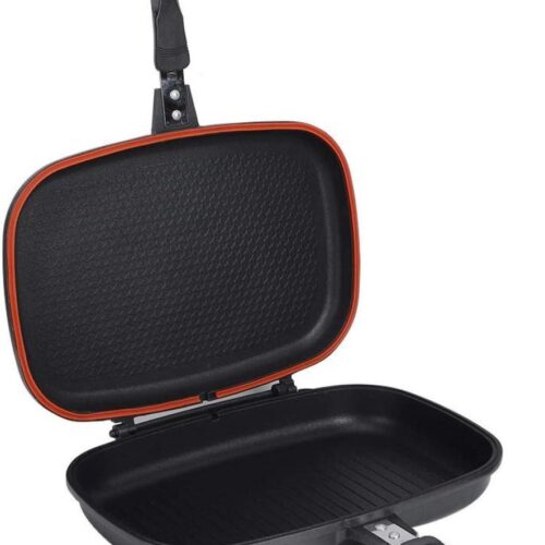 Allecto plus - Dubbelzijdige Draagbare BBQ-grillpan | Antiaanbaklaag | Anti-verbrandingshandvat | Kookgerei voor Thuis en Barbecue