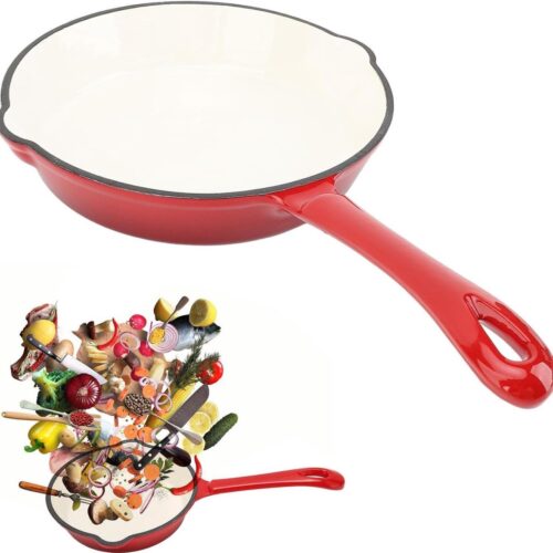 Allecto plus - Geëmailleerde gietijzeren pan voor braadpannen, anti-aanbaklaag, grillpan, camping & koken - Duurzaam en veelzijdig potje voor thuis en op reis