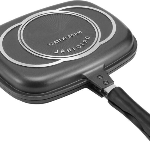 Allecto plus - Grillpan voor Inductie Kookplaat, Dubbelzijdige Koekenpan met Anti-aanbaklaag en Draagbare Handgreep - Aluminium Keukengerei voor Grillen & Bakken