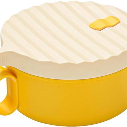 Allecto plus - Roestvrijstalen noedelkom met deksel 1200 ml - Instant Noedelkom met handvat - Magnetron verwarmingskop voor salade, ramen, keukenmixen (geel)
