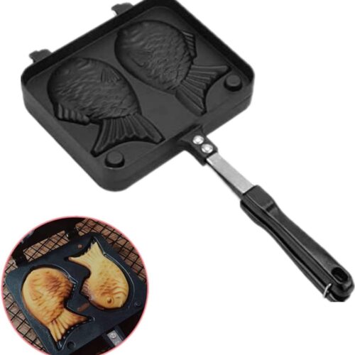 Allecto plus - Wafelijzer Pan voor Vis Taart - Anti-aanbak Bakvormen - Aluminium Vorm - Dubbele Vis Cake Bakken - Roestvrij staal Dessert Koekenpan met UItra Glide coating