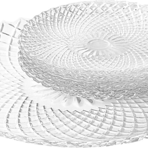 Altom Design Solaris servies set met 6x gebaksbordjes 15,5cm en 1x serveerbord 25,2cm - 7 delig - hoogwaardig glas - Uniek reliëf - Vaatwasser bestendig