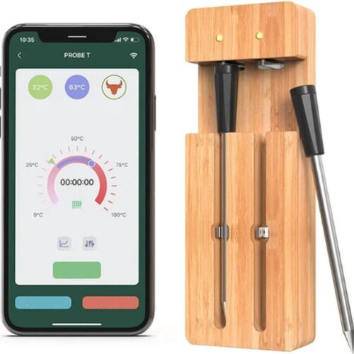 Ariqo Vleesthermometer - BBQ Thermometer - Voedselthermometer - Voedsel - Draadloos - Digitaal + Bluetooth - Met 2 Meters