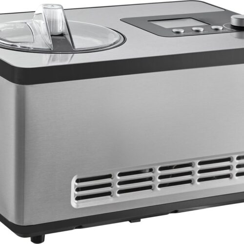 Automatische ijsmachine met ingebouwde compressor, 2 kwart, geen voorvriezen, elektrische roestvrijstalen sorbetmaker, gelatomaker met 3 standen, LCD-scherm en timer, Silver