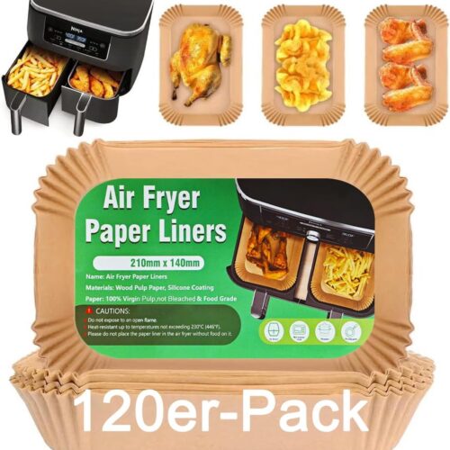 Azomor® Universeel vetdicht bakpapier voor airfryers en friteuses met dubbele mand