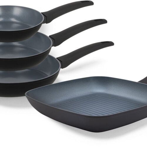 BE Living Pannenset 4-delig - Ø 20, 24 & 28 cm Koekenpan + Ø 28 cm grillpan - Koekenpannenset - Grill - Keramisch - Inductie - PFAS Vrij Anti Aanbak - Delight Series