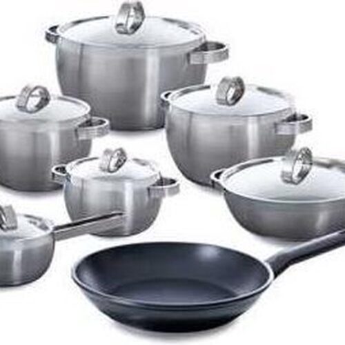 BK Apple Pannenset 7-delig - RVS- Inclusief deksels - Geschikt voor alle warmtebronnen - koekenpan 28 cm - Soeppan 24 cm - Steelpan 16 cm - Hapjespan 24 cm - kookpannen 16/18/20 cm