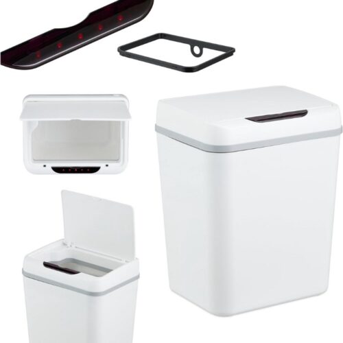 Badkamer Prullenbak Met Sensor - Automatische Deksel - 9 Liter - Vuilniszakhouder - Afvalemmer Wc - Kunststof - Wit