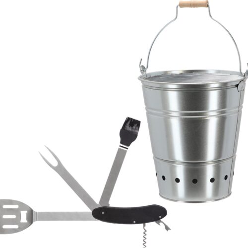 Barbecue set - houtskool BBQ emmer en een 5-in-1 Zwitsers BBQ zakmes - handig mee te nemen
