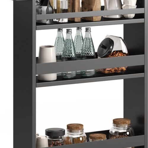 Bealife AK21 Trolley - Keukentrolley op Wieltjes - Keukentrolley - Keuken trolley - Trolley op Wieltjes - Opbergtrolley - Trolley voor Keuken, Badkamer & Kantoor - 50 x 15 x 80 cm (L x B x H) - Wit-Zwart