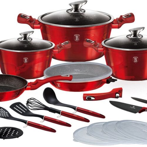 Bestekset - Bestek - Bestekset 22-delig - Kookgerei - Keukengerei - Gietaluminium - Drievoudige Granieten Antiaanbaklaag - Energiezuinig Inductie