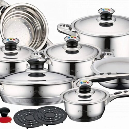 CHEFFINGER CF-1600S: 16-delige roestvrijstalen (inox) pannenset
