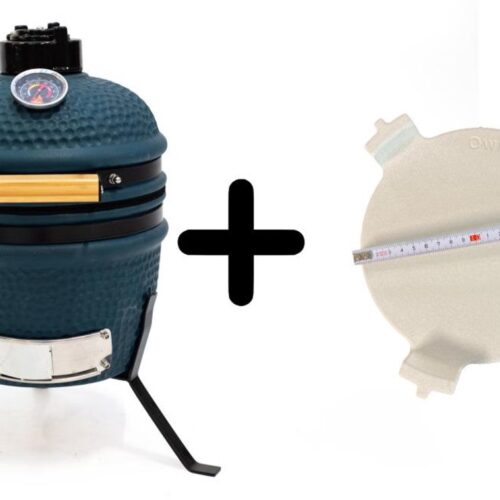 Compleet - Own Grill 13 inch kamado barbecue V2 blauw met heatdeflector