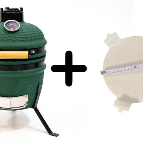 Compleet - Own Grill 13 inch kamado barbecue V2 groen met heatdeflector