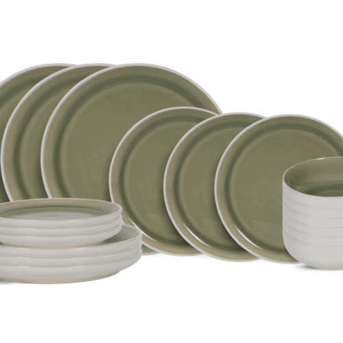 Cookinglife Serviesset Mos Groen 18-delig / 6 personen - 6 dinerborden, 6 ontbijtborden en 6 kommen