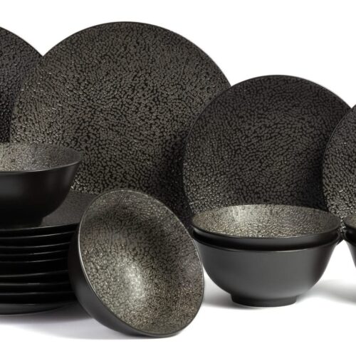 Cosy & Trendy Serviesset Candy Black - 18-delig / 6 personen - 6 dinerborden, 6 ontbijtborden en 6 kommen