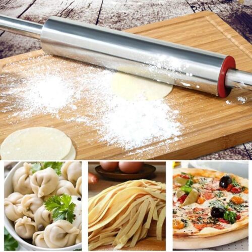 Deegroller deegroller deegroller met dikke ringen in 5 maten, bakaccessoires rolling pin met metalen as handgrepen voor fondant, pizza, cookie, pastadeeg (44 x 5,6 cm)