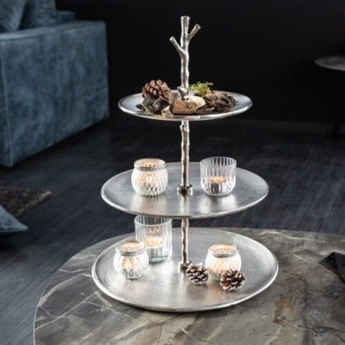Design taartplateau ABSTRACT 48cm zilver met drie niveaus - 41604