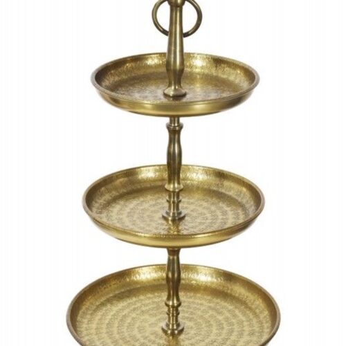 Design taartplateau ORIENT 47cm goud in wild hammer finish met drie niveaus - 41535
