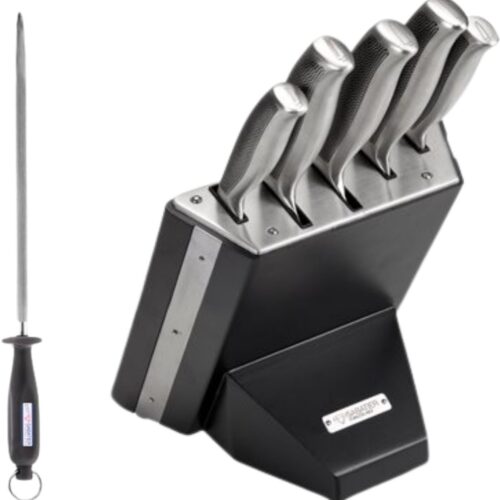 Diamant Sabatier Riyouri Messenblok met aanzetstaal - 6-delig - Zwart Hout/RVS