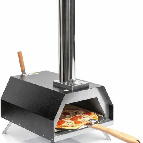 Draagbare Pellet Pizza Oven voor Buitengebruik - Roestvrij Staal, Thermometer, Schoorsteen en Keramische Steen