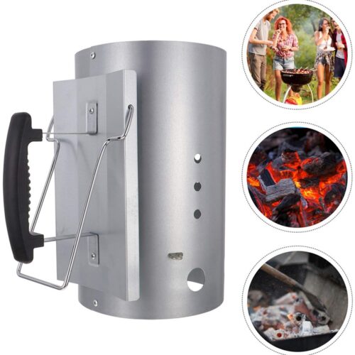 Een vuurkorf van roestvrij staal 430, een houtskoolemmer, ontsteekt houtskool, bamboe houtskool schoorsteen barbecue, ontsteking voor buiten barbecue brander