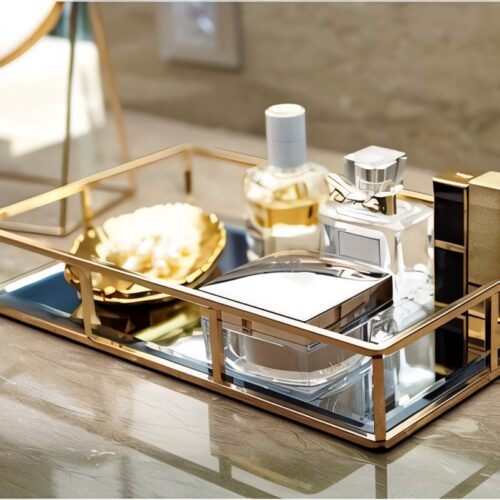 Famanu Gespiegeld Dienblad, Parfum Dienblad Kaars Dienblad Spiegel Dienblad Tafel Goud Sierlijk Dienblad Goud ijdelheid Dienblad Goud Drankjes Dienblad Metalen Spiegel