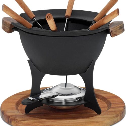 Fondue-set 11 stuks gietijzer - Geschikt voor 6 personen - 1 liter - Zwart fondue set