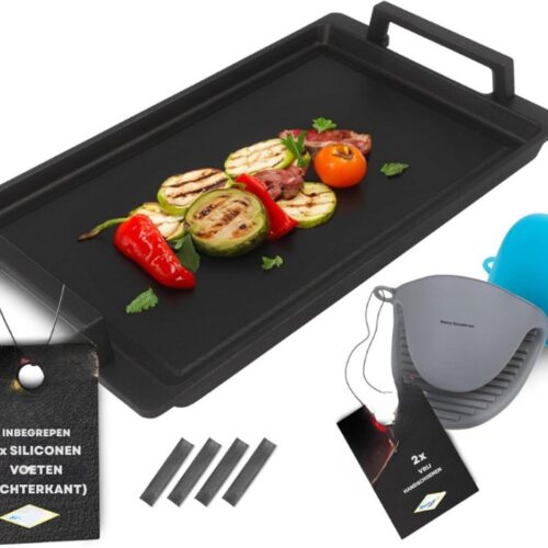 Gegoten Aluminium Grillplaat 41 X 24 Cm - Teppanyaki Bakplaat Met Keramisch Antiaanbakoppervlak - Voor Inductie En Alle Kookplaten - PFOA-Vrij En Antislip - Geschikt Voor Binnen En Buiten