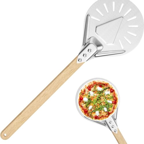 Geperforeerde pizzaschep 178 cm - Rond, anti-verbrandingsgreep - Hard geanodiseerd aluminium - Voor zelfgemaakte pizza, brood, cake Pizzaschep