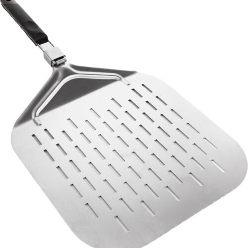Geperforeerde pizzaschep 30 cm roestvrij staal met siliconen handvat - professionele pizzaschep - premium pizzaschuiver - pizzasteen - pizzaoven - gemakkelijk glijden
