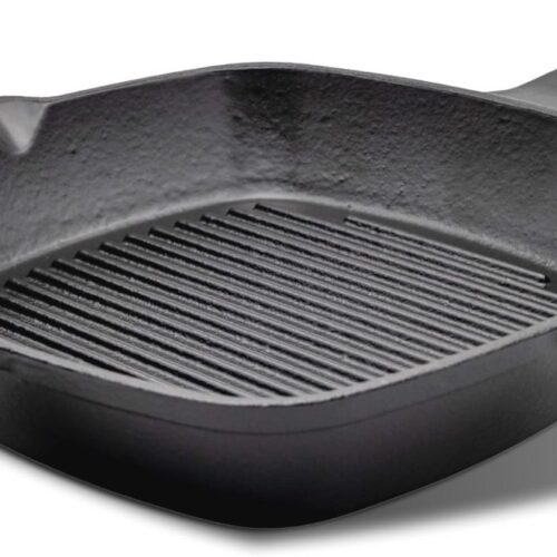 Gietijzeren Grillpan 26 cm - Ideaal voor Alle Warmtebronnen, Oven, Gasgrill en Inductiekookplaat - Vierkante Antiaanbakpan voor Perfect Grillresultaat