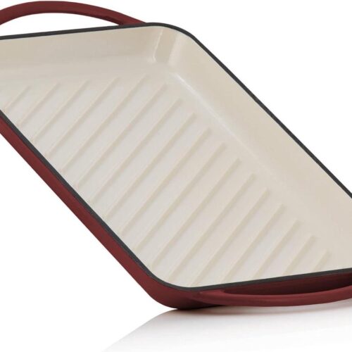 Gietijzeren grillplaat - Dark Cherry - 395 x 22 x 35 cm - geribbeld - rechthoekig - met handgrepen
