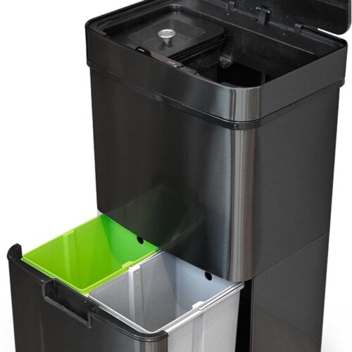 Goliving Automatische Prullenbak Afvalscheiding 72 Liter - Sensor Afvalbak - Handsfree sensor - Afvalemmers - Vuilnisbak voor Binnen - RVS - 40L + 2x12L + 8L - Zwart