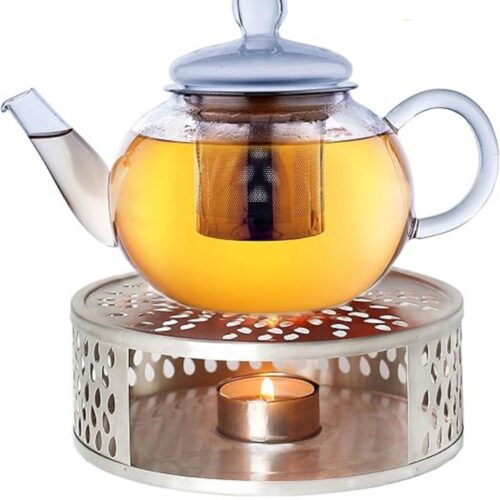 Goodivery ® - Theepot met Warmhouder - Theepot 0,8L - Roestvrijstalen Infuser - 3-Delige Glazen Theepot - Geïntegreerde Roestvrijstalen Zeef en Glazen Deksel - Ideaal voor Het Zetten van Losse Thee - Druppelvrij - Transparant
