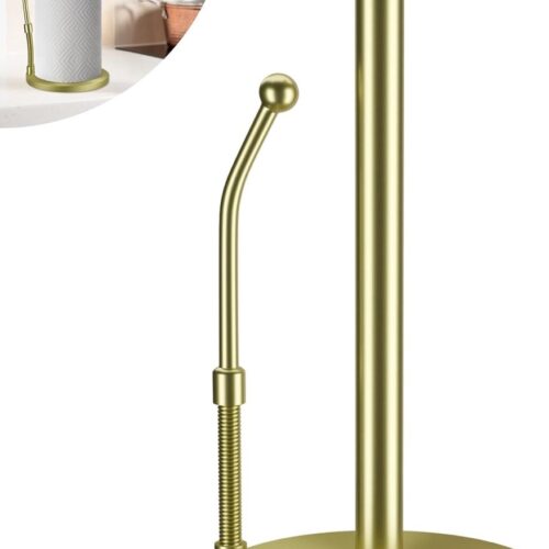 Gouden keukenrolhouder - houder voor papieren handdoeken met spanarm en antislip verzwaarde basis - roestvrijstalen keukenrolhouder