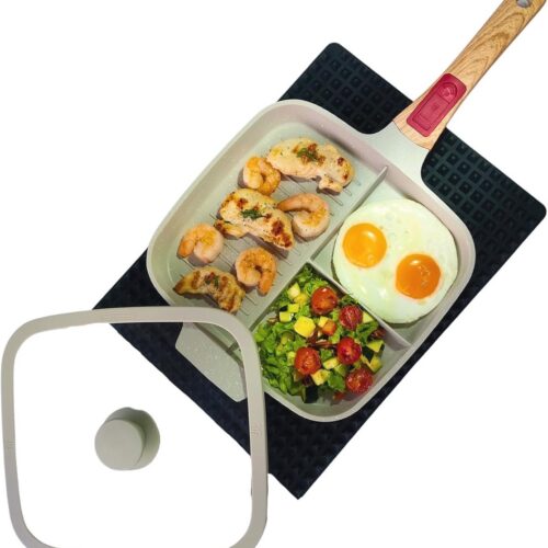 Grillpan met antiaanbaklaag en afneembare handgreep voor ontbijt, eieren, pannenkoeken en hamburgers