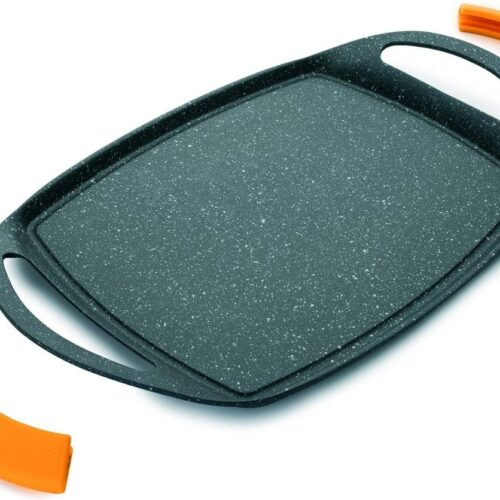 Grillplaat 47 x 29 cm gegoten aluminium antiaanbaklaag met steenmotief - geschikt voor inductie