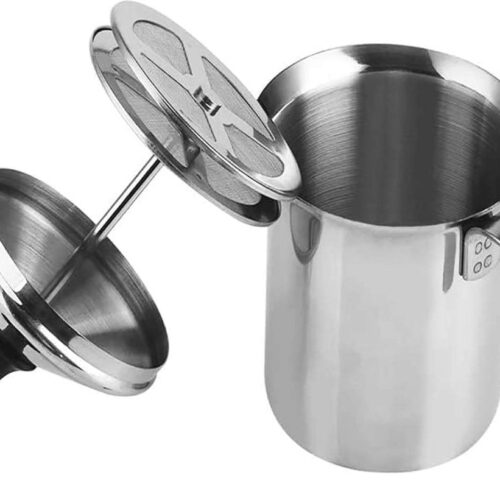 Handmatige melkopschuimer van roestvrij staal - voor cappuccino en warme melk - 400 ml (zilver)