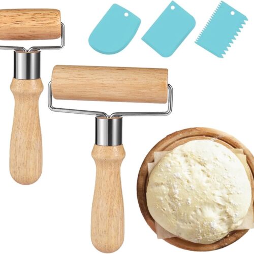 Houten Deegroller - 2 Stukken - Kleine en Medium Deegroller - Kleine Deegroller met 3 Stukken - T-vormige Rolstok voor Taart en Pizza