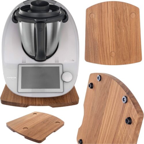 KADAX Glijplank voor Thermomix, plank van hoogwaardig hout met uitsparingen, teflonglijders en rubberen stoppers voor stabiele keukenmachine stand (eikenhout)