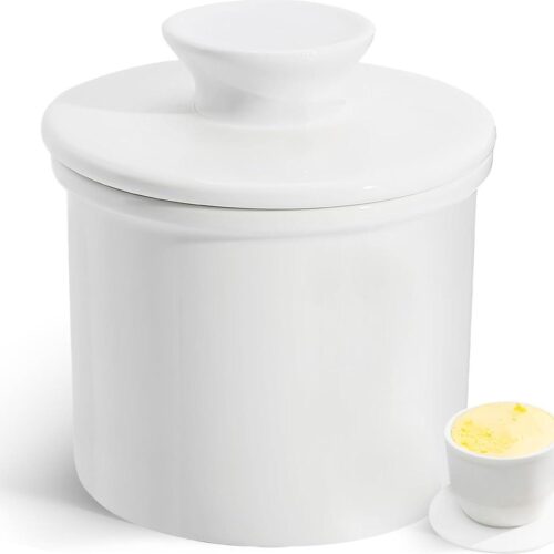 Keramische botervloot - ronde boterhouder voor smeerbare boter - wit - Frans design