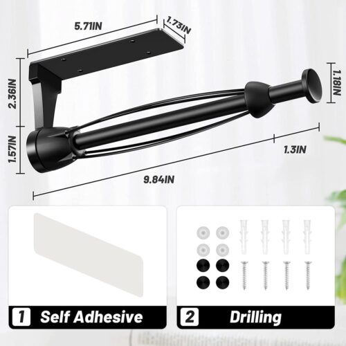 Keukenrolhouder zwart, keukenrolhouder roestvrij staal met dempingseffect, keukenrolhouder voor bediening met één hand, tweedelig pak papierrolhouder